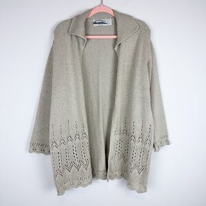 Aran Crafts Ireland Beige Open Front Scalloped Knit Cardigan Size Large